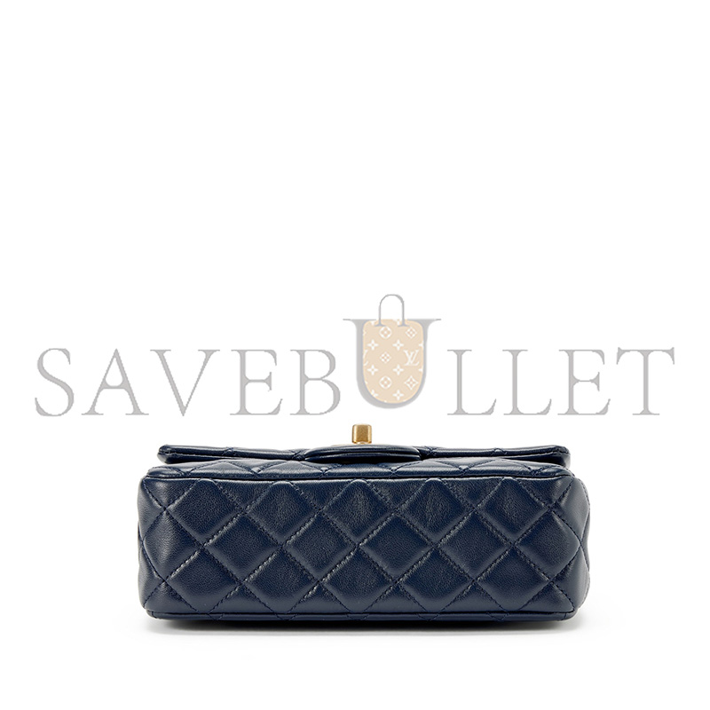 CHANEL NAVY QUILTED LAMBSKIN MINI COCO CRUSH FLAP GOLD HARDWARE (20*13*7cm)